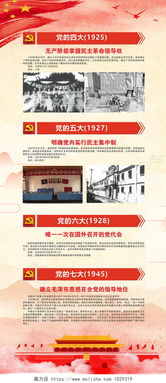 党建造型社区打造党的光辉历程党员活动室党建展板